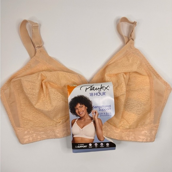Playtex 18 Hour Ultimate Lift & Support Wireless Bra 4693 42DD Peach Floral NWT - Picture 3 of 7